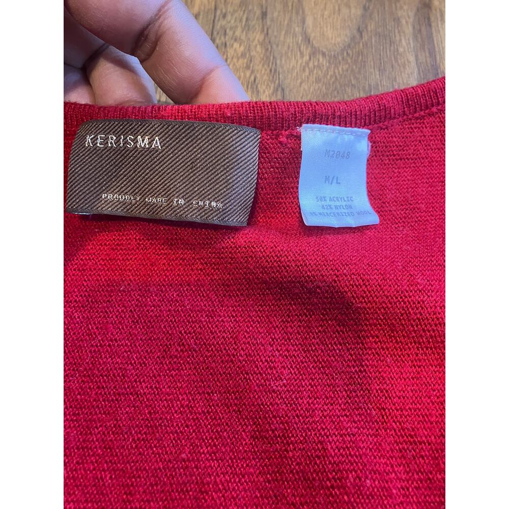 Kerisma Red V Neck Knit Top M/L 3/4 Sleeve Pocket Soft Sweater Blouse Valentines - Picture 3 of 6